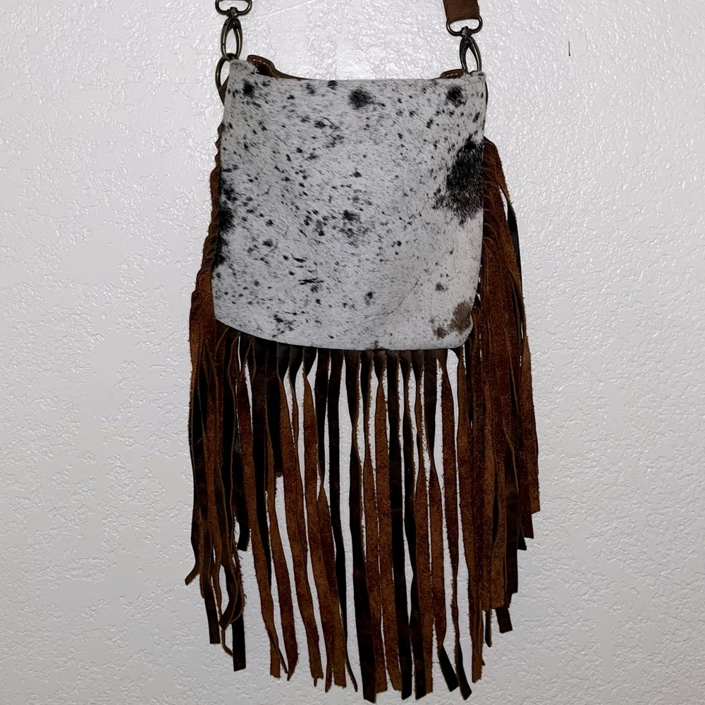 REAL Cowhide & Leather Fringe Cross Body Purse TTT Leather Goods